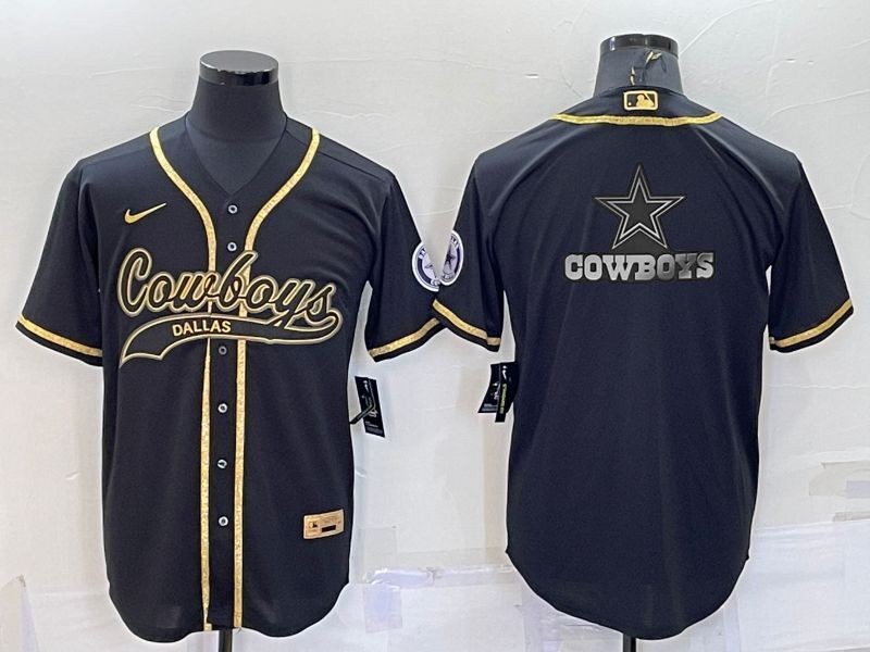Men's Dallas Cowboys Black Gold Team Big Logo With Patch Cool Base Stitched Baseball Jersey Men's Dallas Cowboys Black Gold Team Big Logo With Patch Cool Base Stitched Baseball Jersey